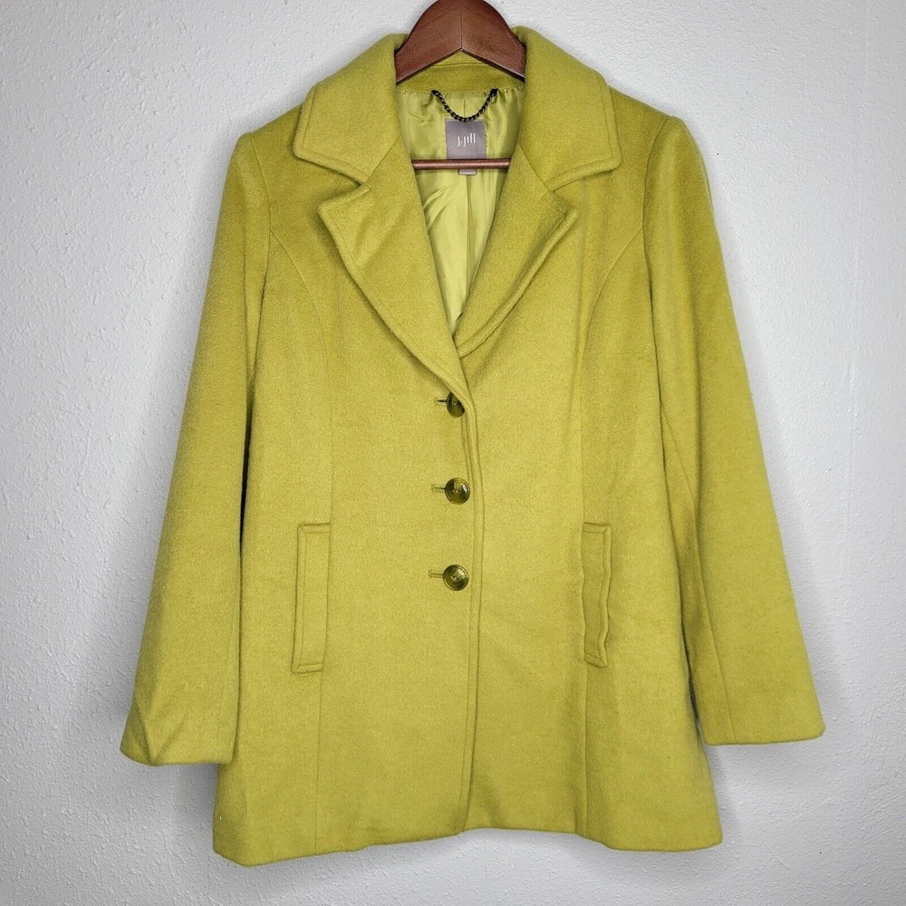 J. Jill Womens Pea Coat Jacket Wool Blend Lined Chartreuse Pockets Size XS